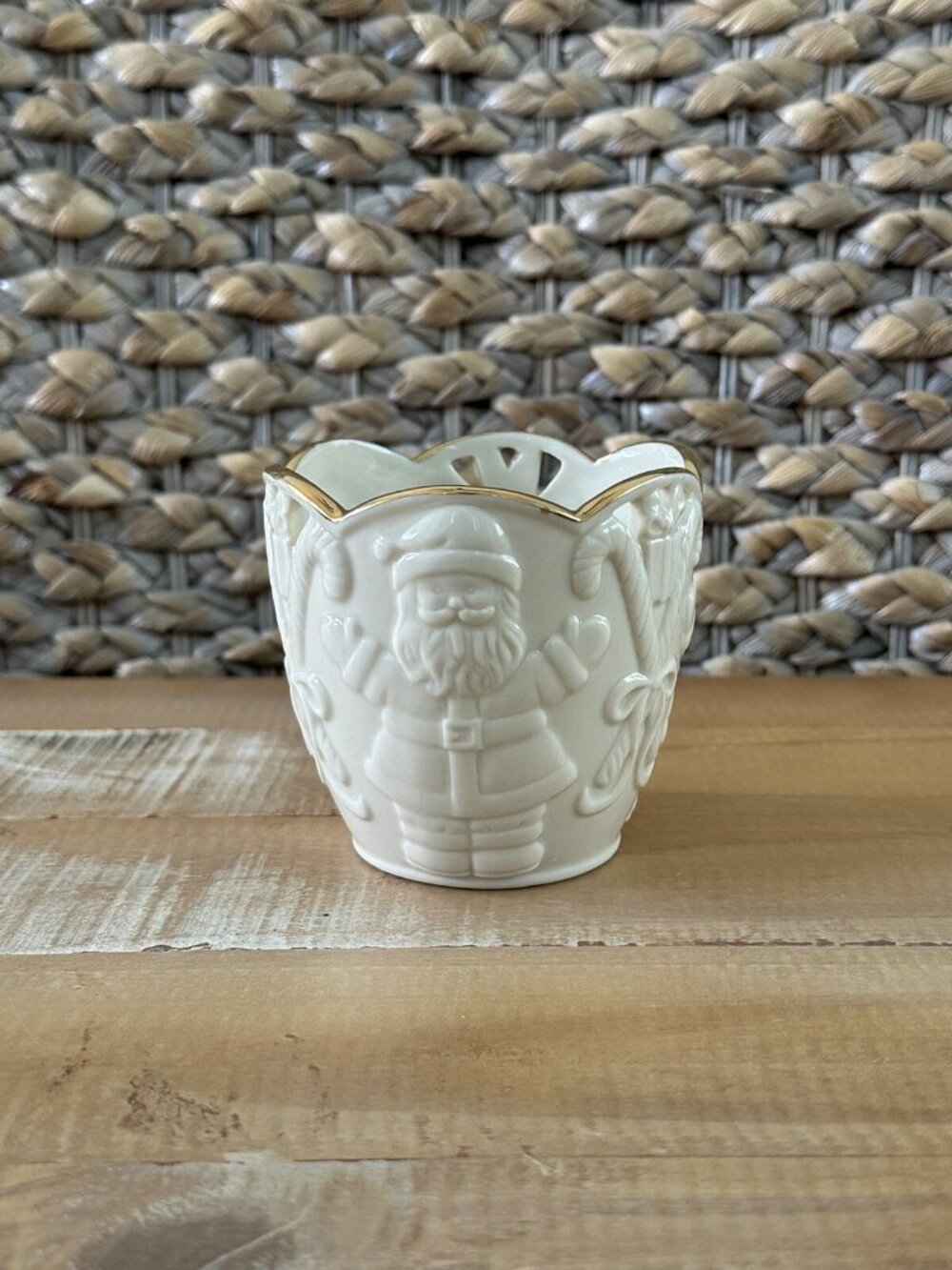 Lenox “Merry Lights” Santa Candy Cane Votive Candle Holder Ivory Christmas